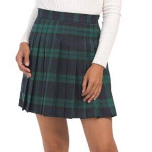 Bagatelle Collection Blue and Green Plaid Pleated Skirt